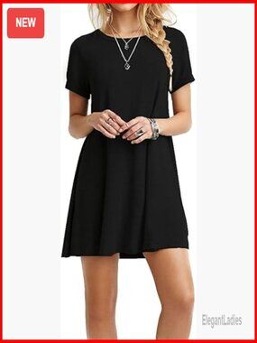 Women's Loose Flowy Short-Sleeve T-Shirt Dress Casual Summer